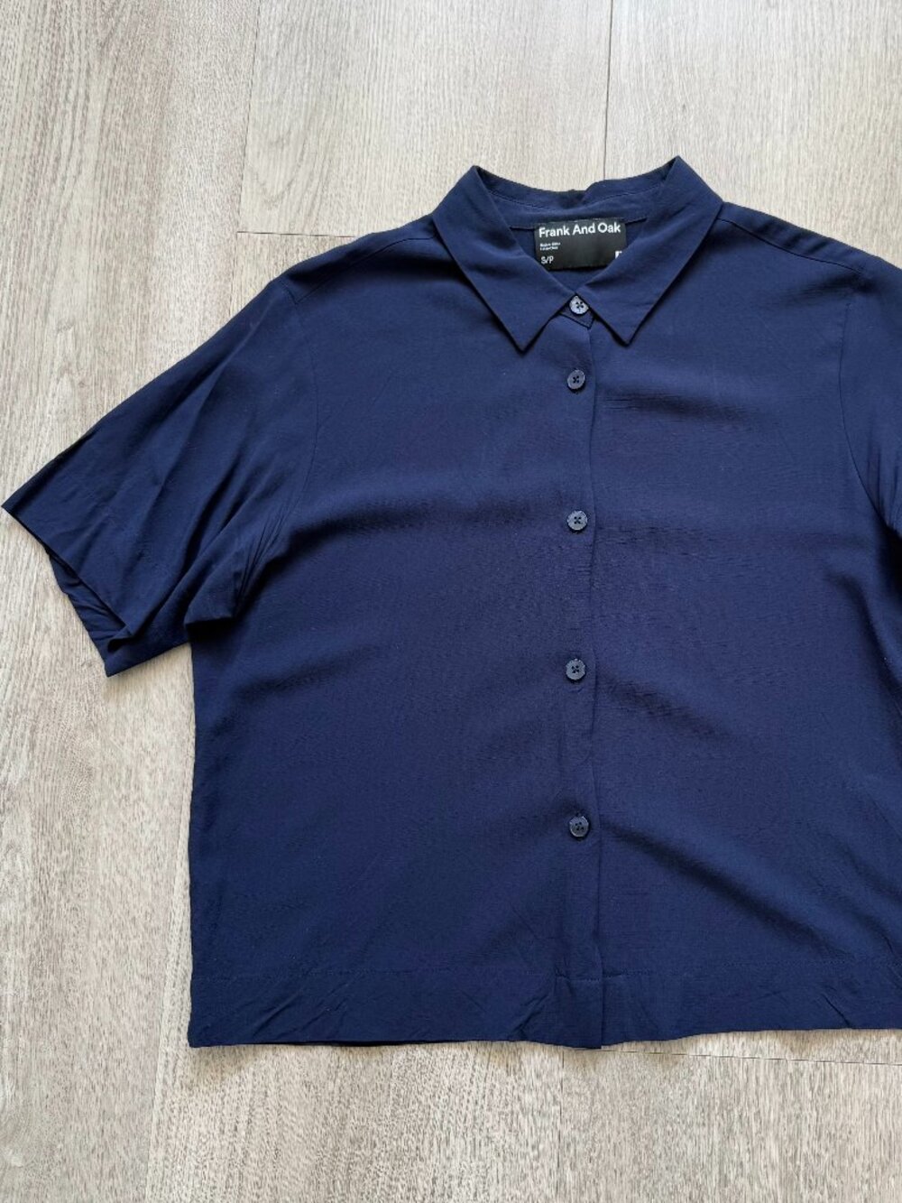 Frank And Oak Navy Camp Collar Blouse - Short Sleeve Boxy Top - S